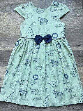 Yellow Duck Girls Safari Animal Print Dress Bow Waist Mint Green Size 2-3Y 26